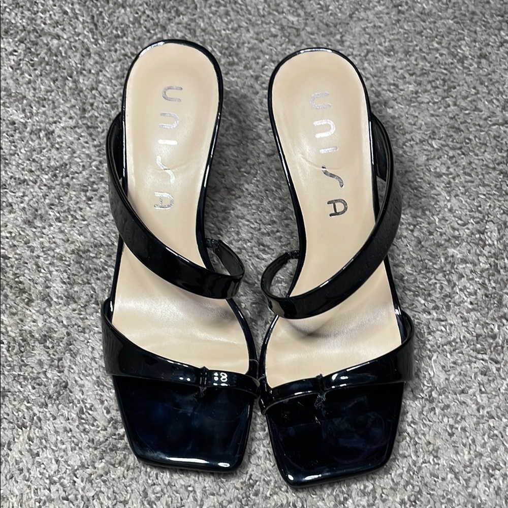 Unisa Black Heels with Kitten Heel and Square Toe